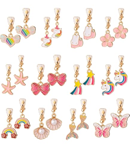 Hicarer 9 Pairs Girls Clip-On Earrings - Pretend Princess Play Jewelry Set With Multiple Styles And Colors