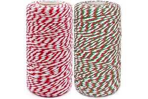 Leecogo Christmas Cotton Butchers Twine String, 2 Rolls 656 Feet, Green Red White & Red White, for Gift Wrapping, Baking, Arts Crafts, Gardening,DIY,Home Decor