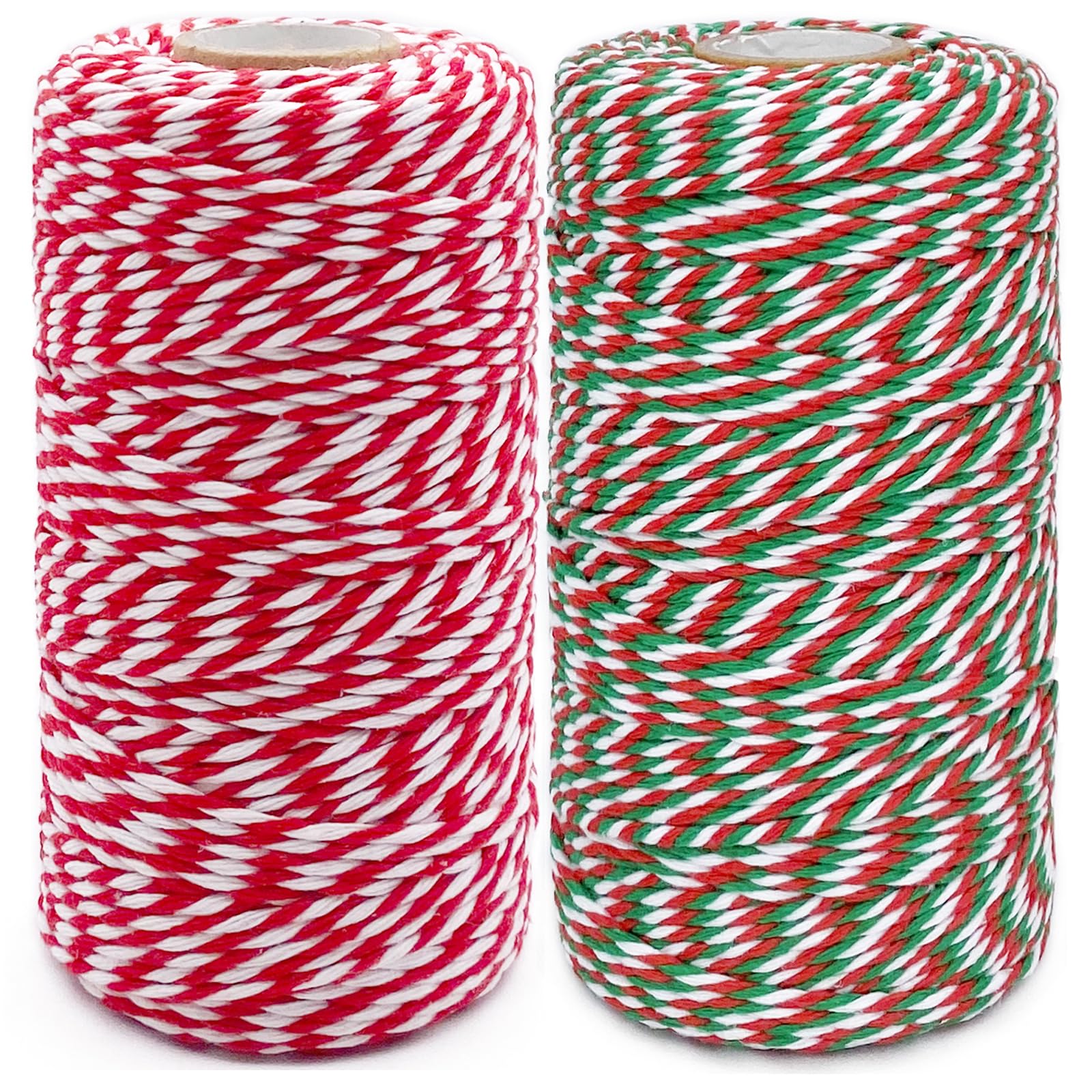 Cotton Twine String, 2 Rolls, 200m, Bakers Twine, Natural, Red, White, Green, for Baking, Arts, Crafts, Gardening, DIY, Home Decor
