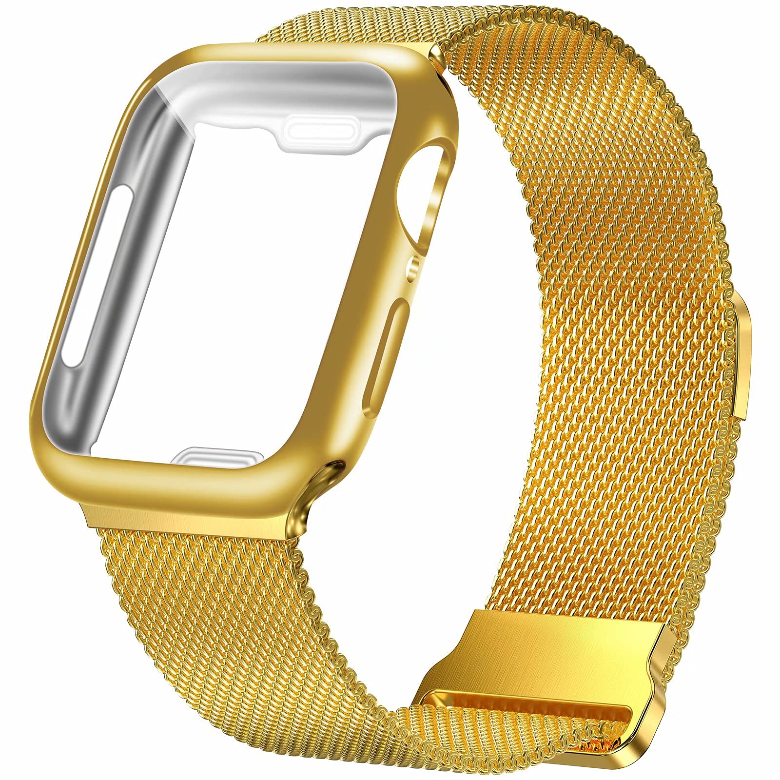 Geoumy Metal Magnetic Bands Compatible for Apple Watch Band 42mm with Case, Stainless Steel Milanese Mesh Loop Replacement Strap Compatible with iWatch Series 11/10/9/8/7/6/5/4/3/2/1 SE Women Men,Gold