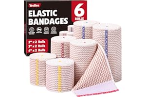 YesBes 6 Pack Premium Elastic Bandage Wrap(2x2, 2x3, 2x4), Compression Bandage Wrap, Lymphedema Wraps for Legs, Ankle, Knee, Tummy