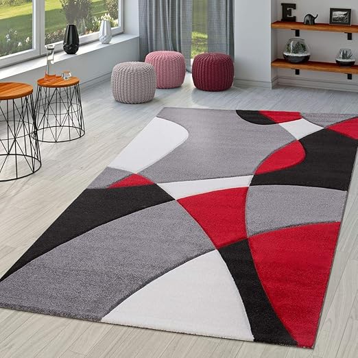 Tt Home Tapis Moderne Salon Abstrait Découpe Des Contours En Noir Gris Rouge Dimension120x170 Cm