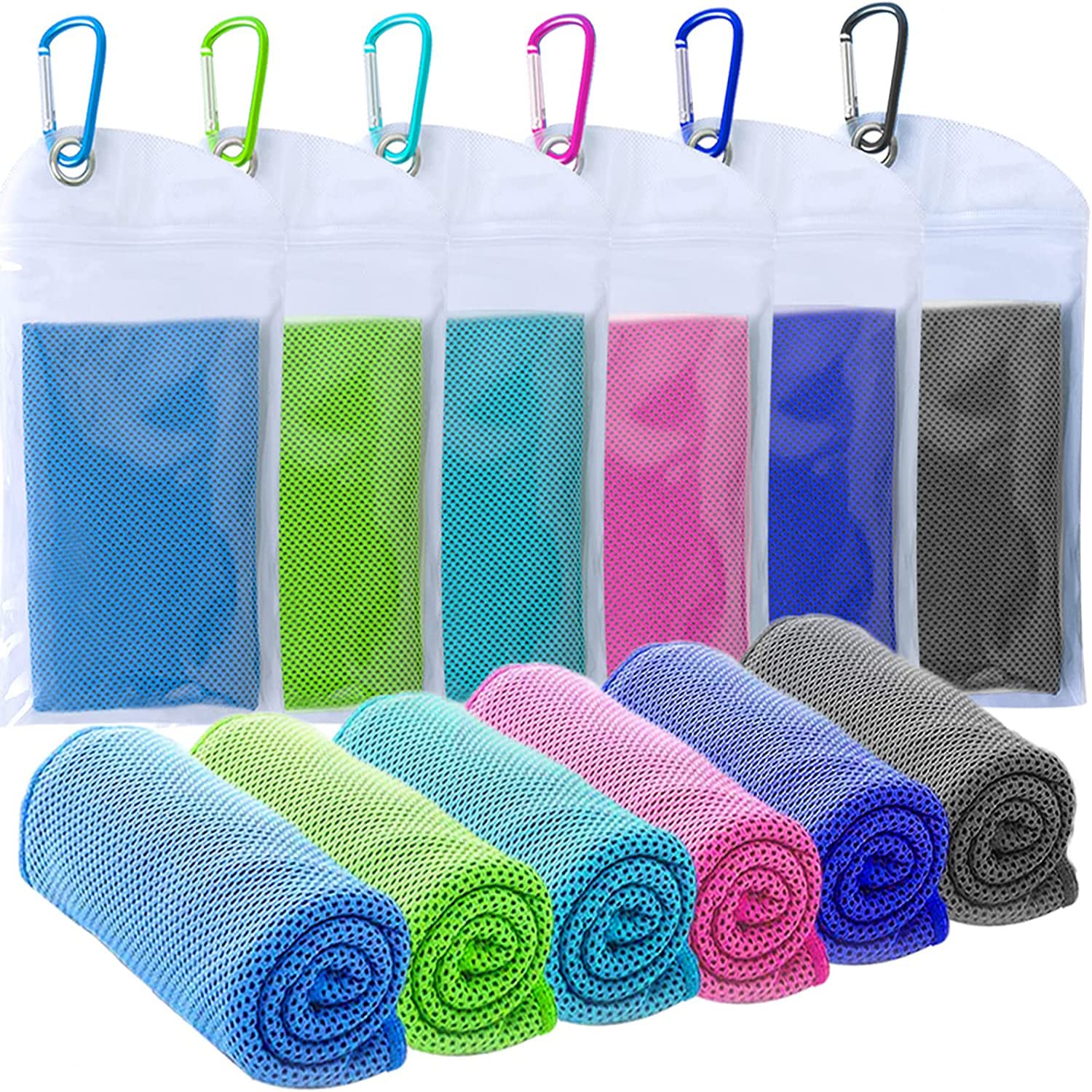 SZELAM Cooling Towel(40"x12") Microfiber Towel Yoga Towel for Men or Women Ice Cold Towels for Yoga Gym Travel Camping Golf Football & Outdoor Sports 6 Packs (6Pcs Mixed Color)