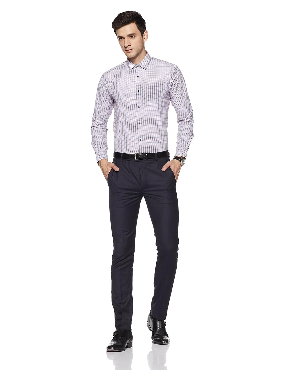 peter england men's checkered slim fit formal shirt