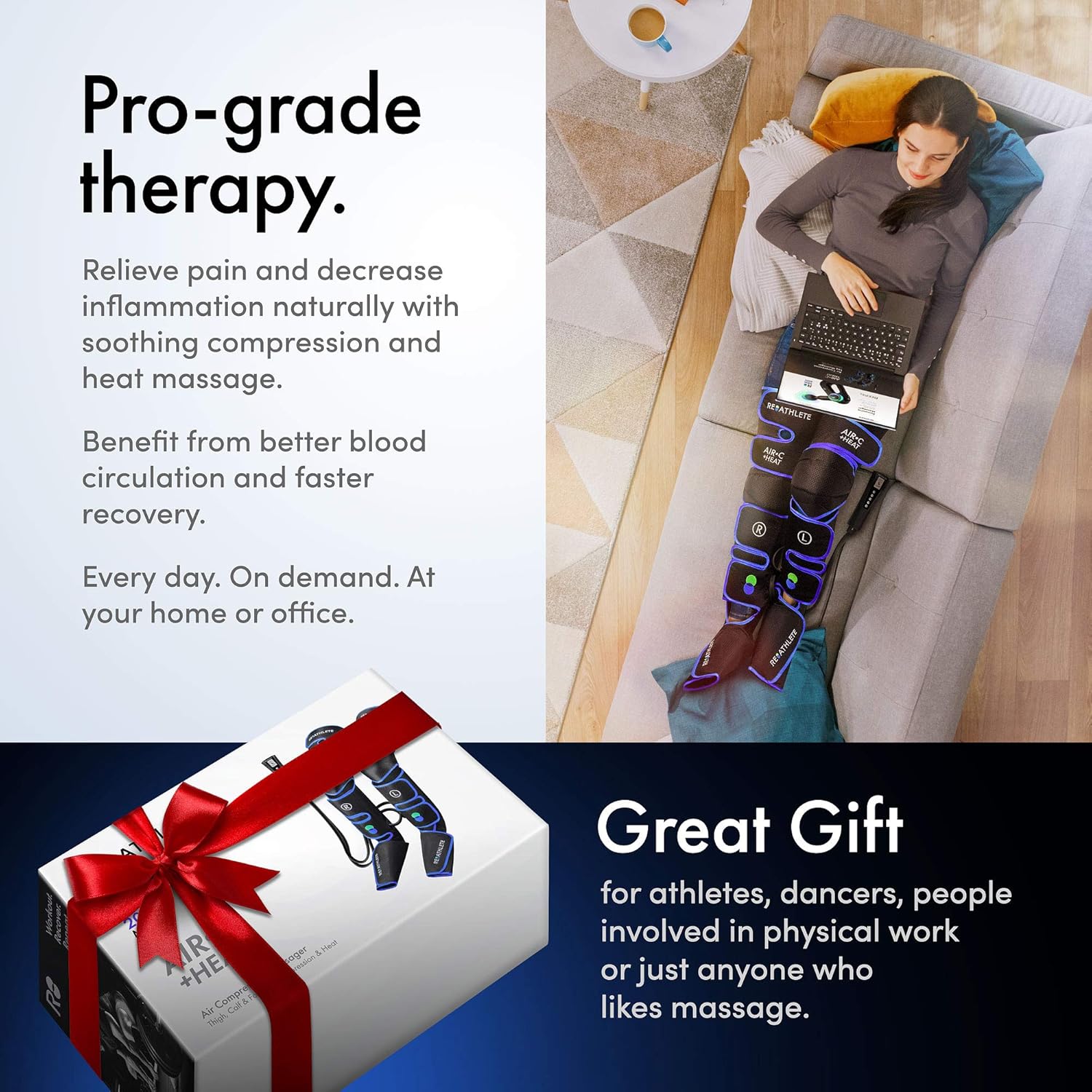 Reathlete Leg Massager, Air Compression for Circulation Calf Feet Thigh Massage, Muscle Pain Relief, Sequential Boots Device with Handheld Controller with Knee Heat Function: Health & Personal Care