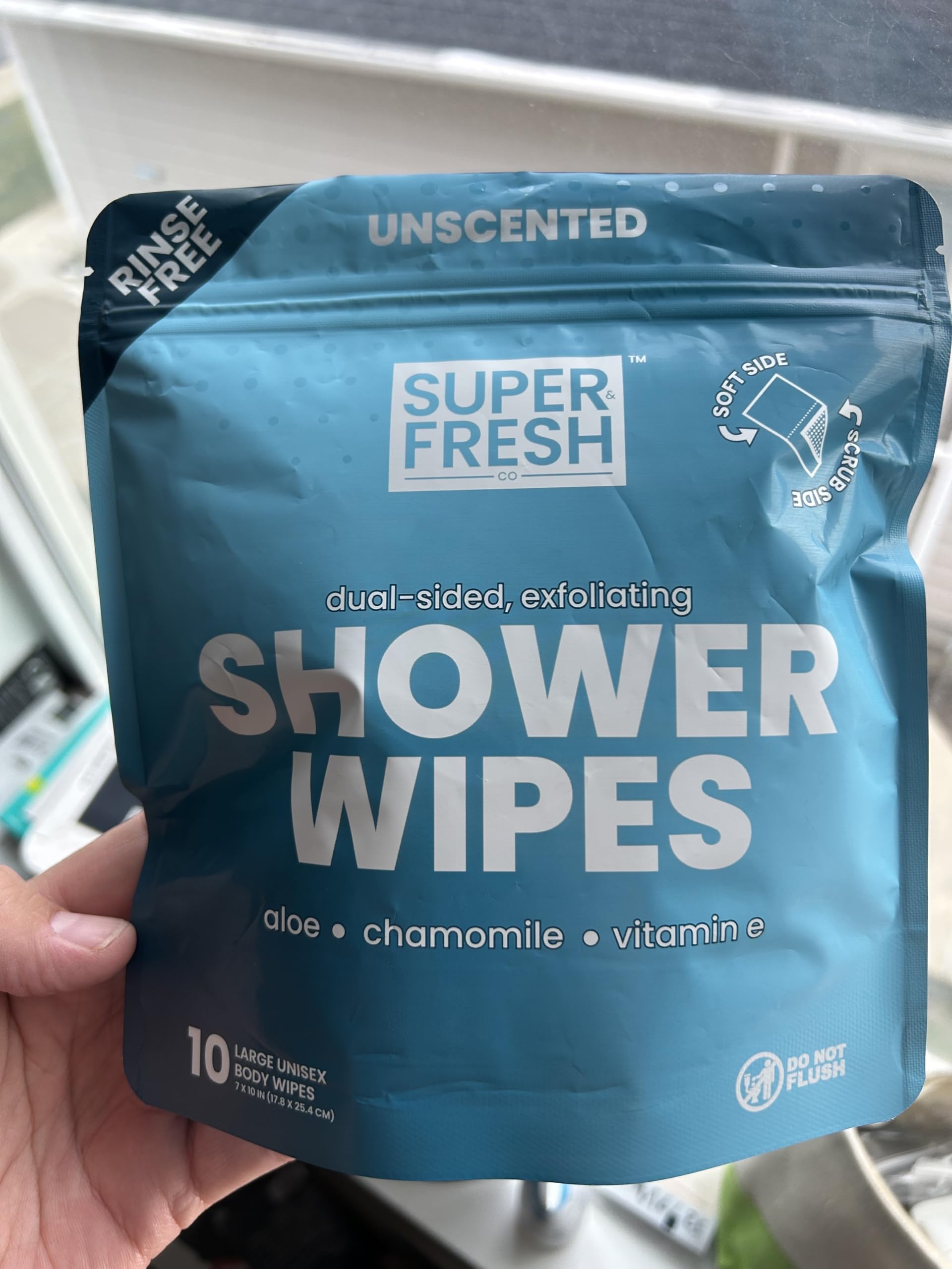 Super Fresh Body Wipes, Large Unscented Shower Wipe for Adults Men Women Kids, Personal Hygiene Cleansing Cloth Enriched with Aloe and Vitamin E, Individually Wrapped 10 Pack, Travel Essentials