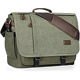 ESTARER Men's Messenger Bag 17.3 Inch, Water-resistant Canvas Laptop Bag, Computer Shoulder Bag for College Travel Work, Army Green