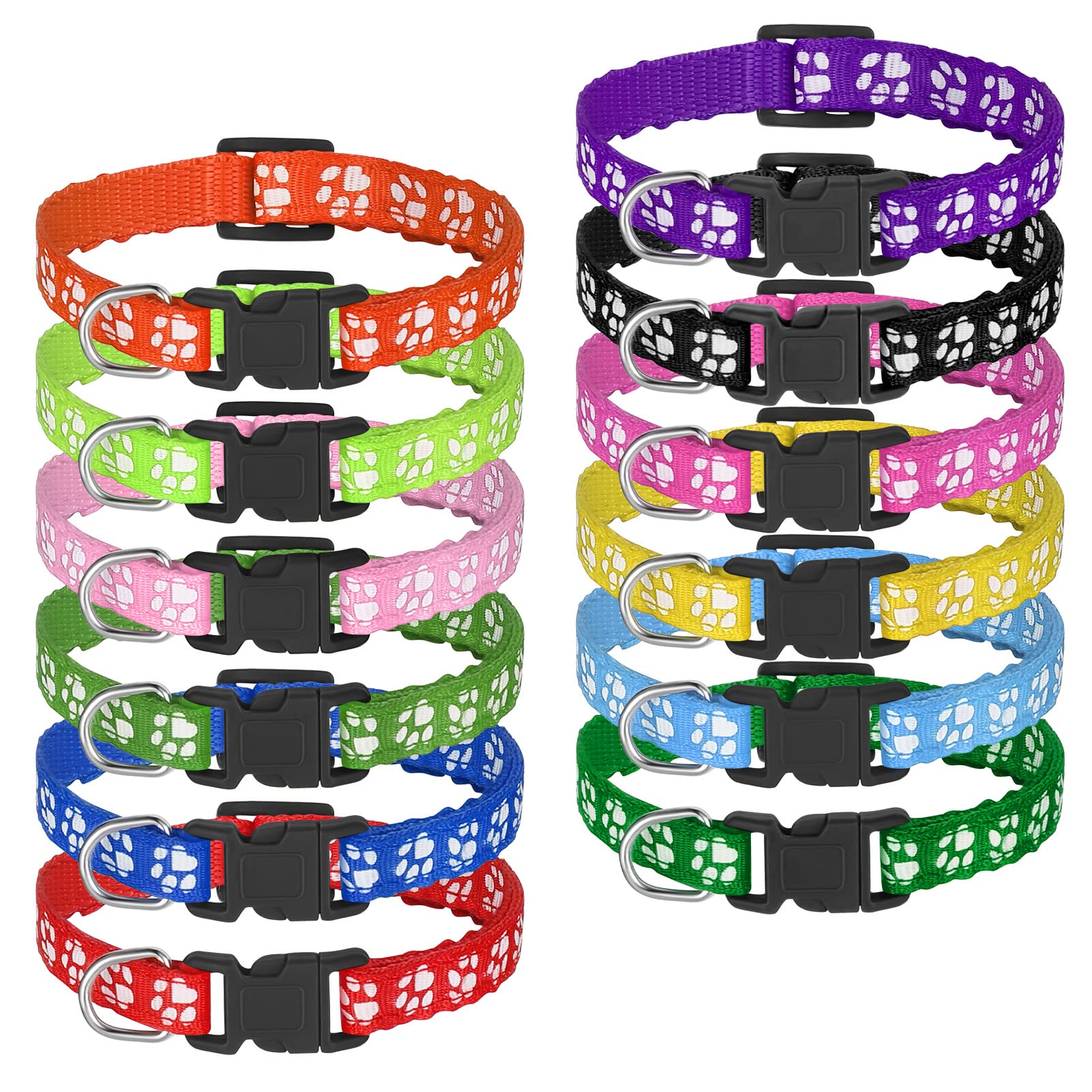 AKlamater 12 Pcs Puppy Collars Adjustable Puppy ID Collars Puppy Whelping Collars Soft Nylon with Quick Release Buckle for Small Dogs,19-32cm