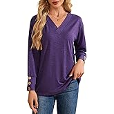 YOKGO Women's Long Sleeve Shirts Spring Tunic Outfits 2026 Oversized V Neck Blouses Work Tops Business Basic Casual Tees