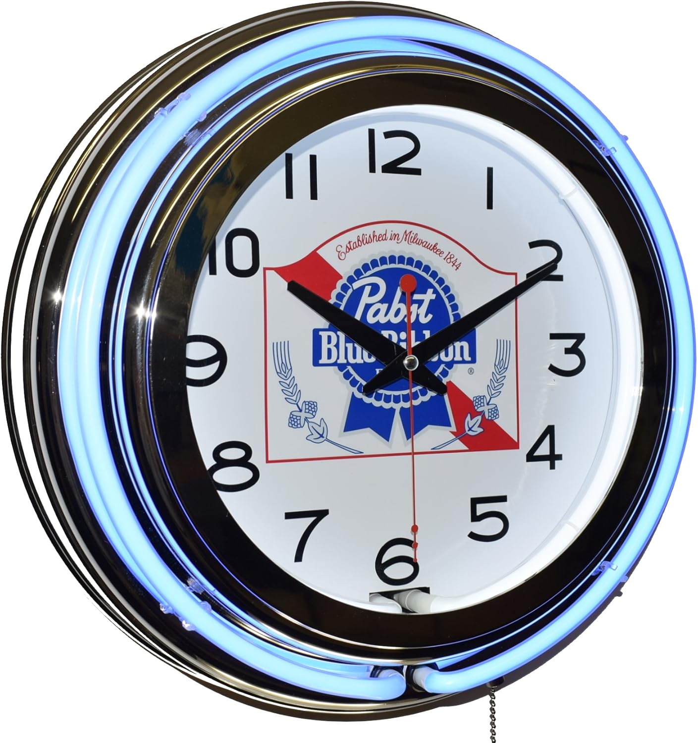 Pabst Blue Ribbon Beer Blue Double Neon Advertising Clock Man Cave Game Room Decor