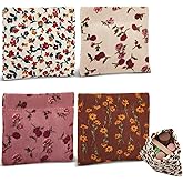 Abbylike 4 Pcs Small Makeup Bag Floral Corduroy Cosmetic Bag Clasp Portable Small Elegant Pouches for Purse Toiletry Mini Pouch Cute Mini Makeup Purse for Coin Essentials Items Women