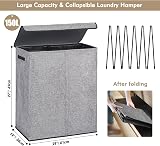 DOKEHOM 150L Double Laundry Basket with Lid and Removable Bags Grey view 3