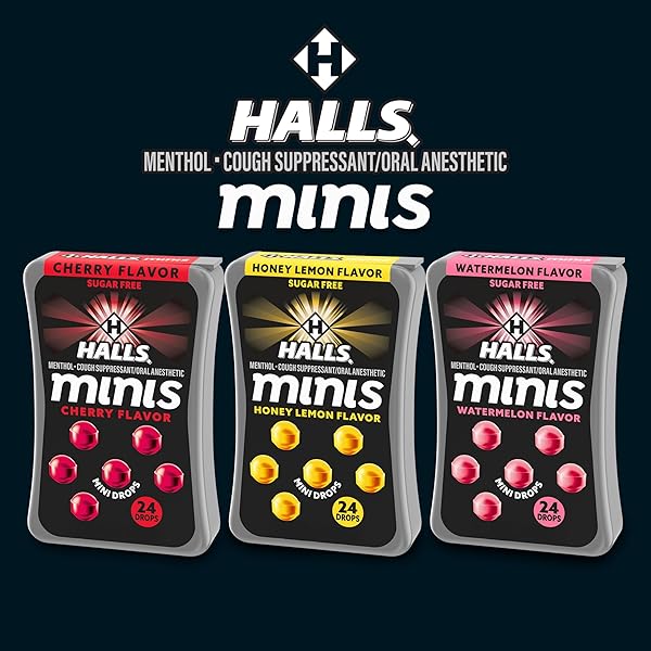 HALLS MINIS HONEY LEMON FLAVOR SUGAR FREE COUGH DROPS, 48 DROPS