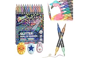 24/48/72/96 Colors Glitter Effect Brush Markers, Dual Tip Metallic Shimmer Pens Set, Professional Glitter Paint Pens Set, For