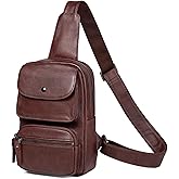 Abwatt Leather Sling Bag Crossody Sling Backpack for Man and Women Over the Shoulder Pouch Purse (Dark Brown)