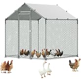 VEVOR Metal Chicken Coop, 6.56x6.56x6.56ft Large Walk-in Chicken Run with Cover, Spire Roof Hen House Enclosure with Security Lock, Outdoor Duck Rabbit Cage, Poultry Pen for Backyard, Farm, Yard