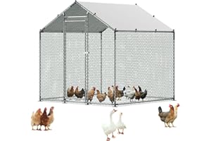 VEVOR Metal Chicken Coop, 6.56x6.56x6.56ft Large Walk-in Chicken Runs with Cover, Spire Roof Hen House Enclosure with Security Lock, Outdoor Duck Rabbit Cage Poultry Pen for Backyard, Farm, Yard