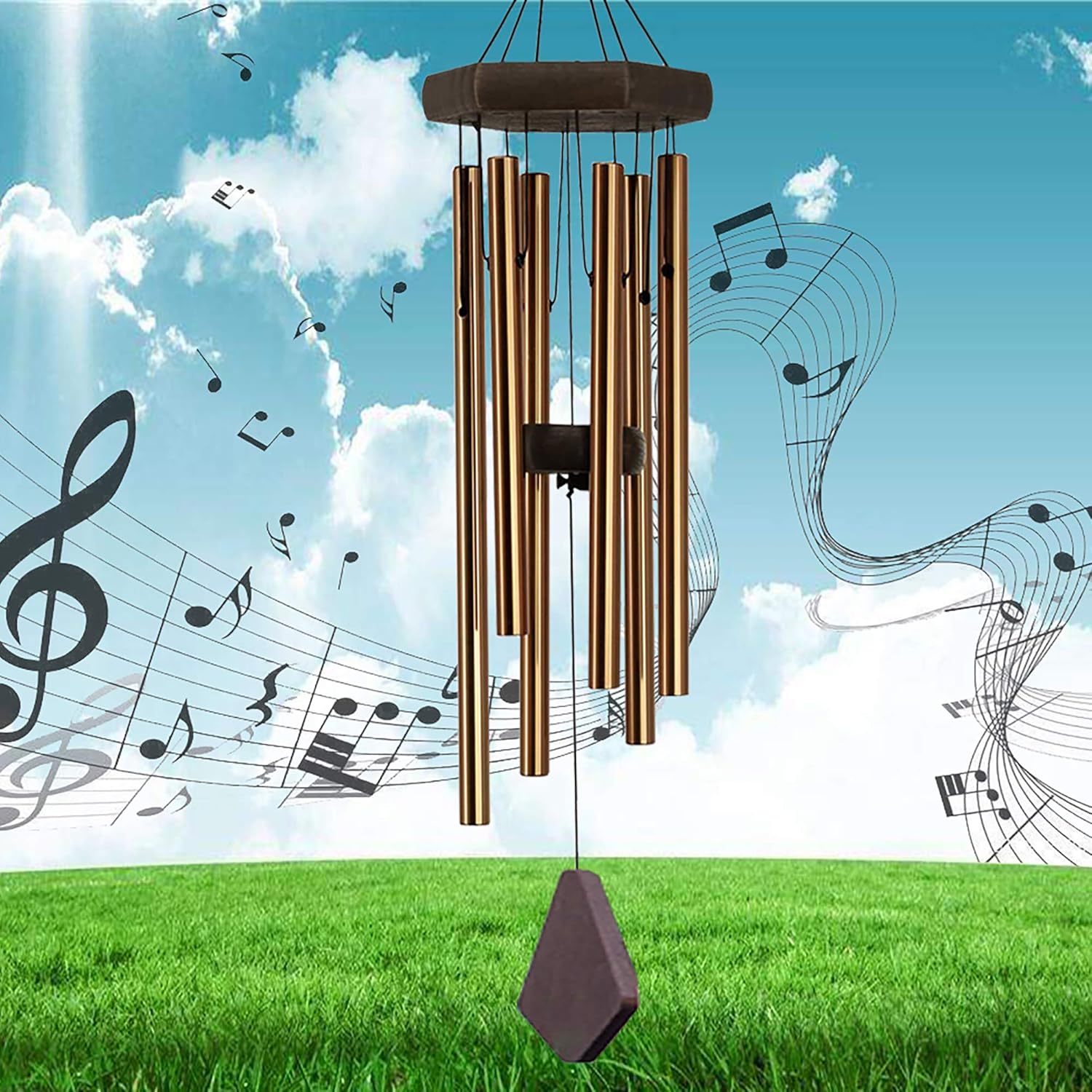 RELIANCER 31'' Memorial Wind Chime Outdoor Large Deep Tone Wind-Chime with 6 Aluminum Tubes Elegant Melodic Sympathy Chimes Windbell Home&Garden Decor Patio Balcony Gift : Garden & Outdoor