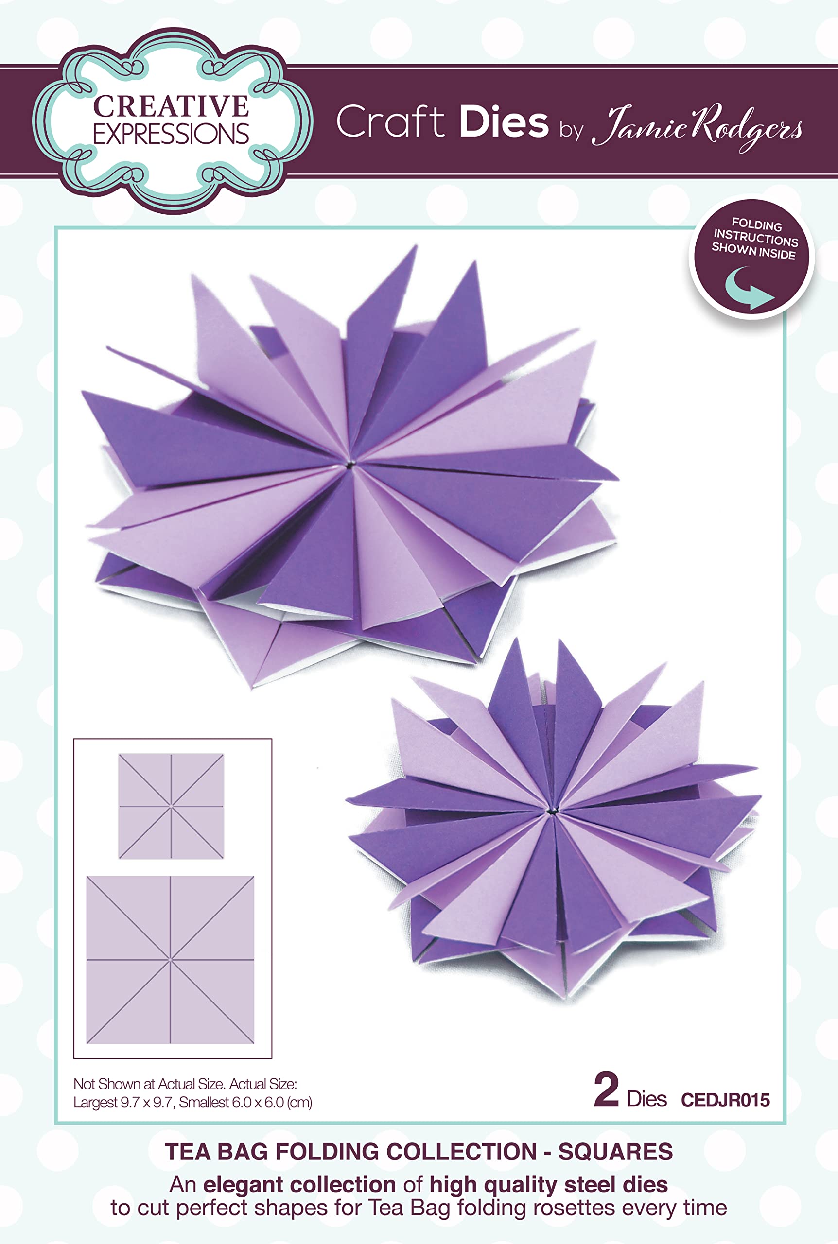 Creative Expressions Jamie Rodgers - Tea Bag Folding - Squares - Craft Die, Largest die 9.7 x 9.7 cm, CEDJR015