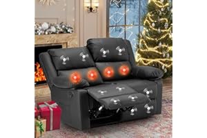 YODOLLA Home Theater Seating with Massage and Heat, RV Couch Wall-Hugger Reclining Sofa with Side Pockets for Living Room, Black