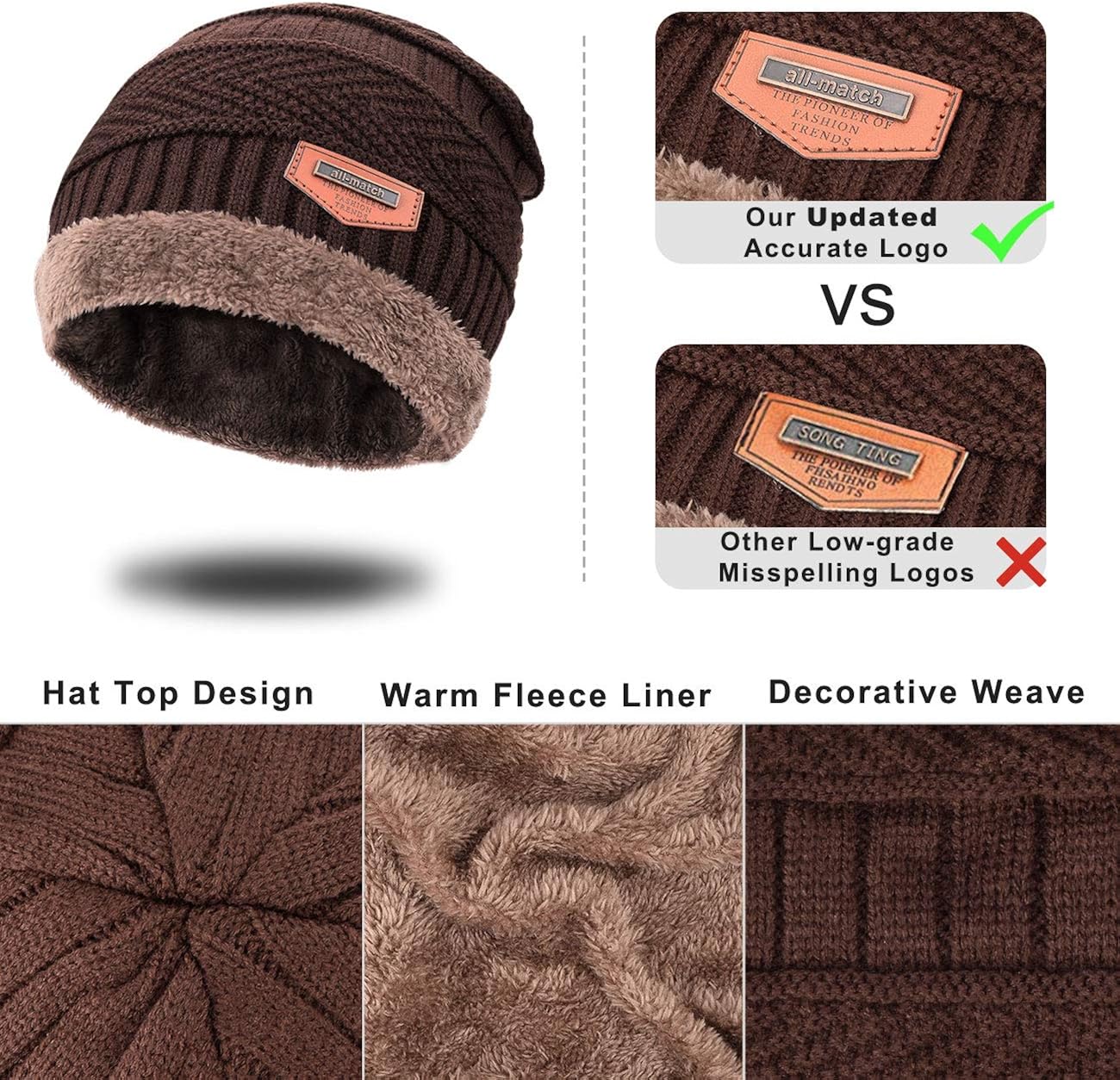 3 Pcs Warm Winter Knit Hat Scarf and Glove Set for Men Women Tech Touchscreen Gloves Black at  Men’s Clothing store