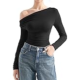 SUUKSESS Women Long Sleeve Off Shoulder Tops Trendy Cowl Neck Going Out Shirt for Fall