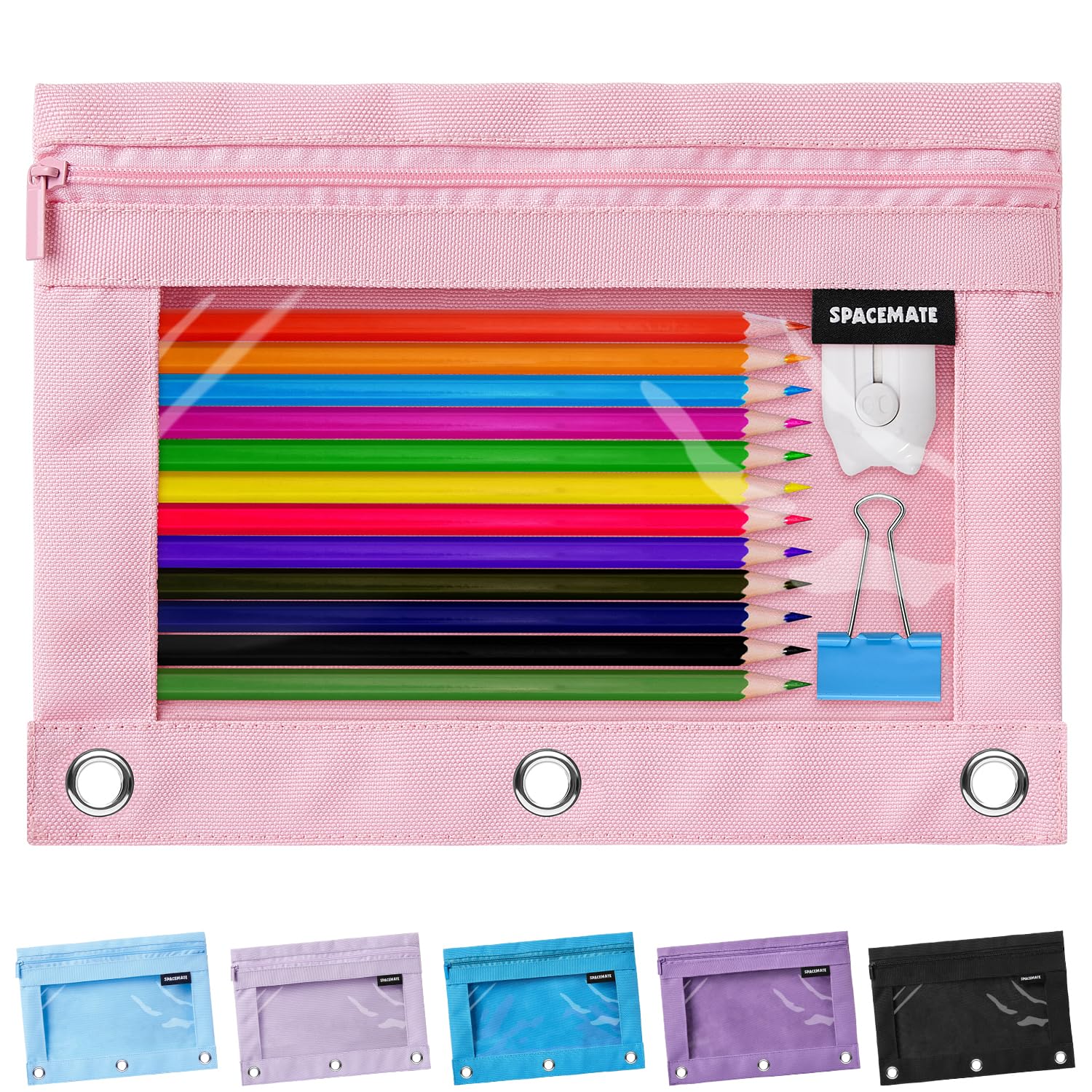 Binder Pencil Pouch Case for 3 Ring Binder School Supplies, Clear Zipper Pen Case Bag for Girls Boys Women Men Adults, 1 Pack, Pink