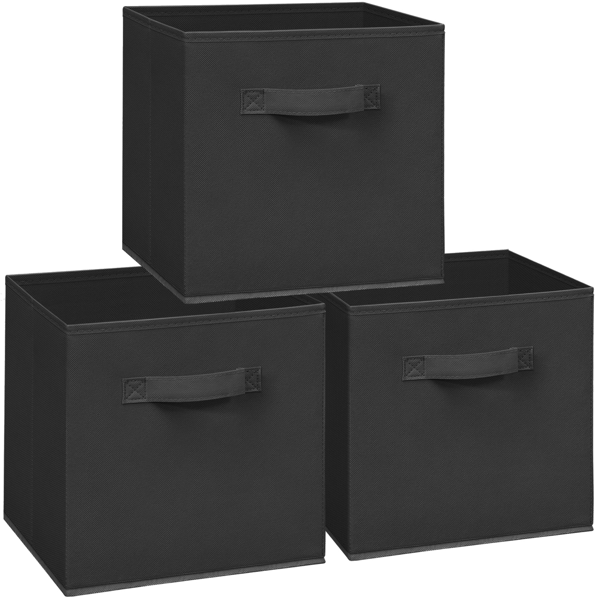 Photo 1 of 11x11 Storage Bins, Set of 3 Storage Cubes, Collapsible Cube Storage Box, Fabric Closet Organizers with Handles for Home, Office, Closet Shelf Cabinet, Bookcase, Black