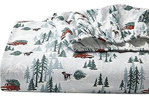 Eddie Bauer - Queen Sheets, Cotton Flannel Bedding Set, Brushed For Extra Softness, Cozy Home Decor (Tree Farm, Queen)