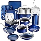 Granitestone Ceraluxe 20 Pc Ceramic Cookware Set Nonstick, Complete Pots and Pans Set Non Stick with 5 Pc Bakeware Set, Deep Frying Pan Set, & Steamer, Non Toxic PFOA Free, Oven & Dishwasher Safe
