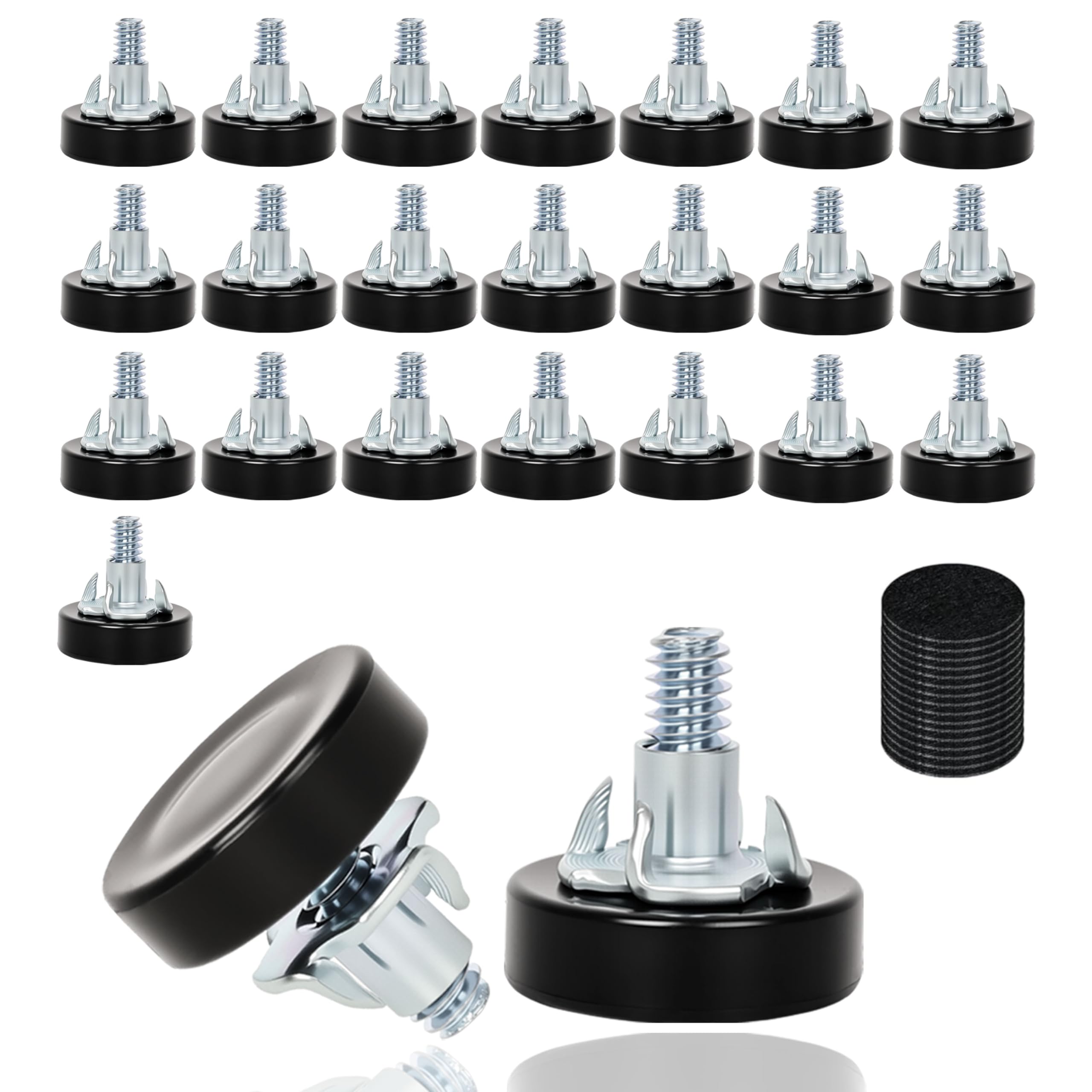 Photo 1 of 24 PCS 1/4" Thread Furniture Feet Levelers,Furniture Leveling Feet with T-Nuts,Suitable for Tables, cabinets, Chairs, Stool Legs