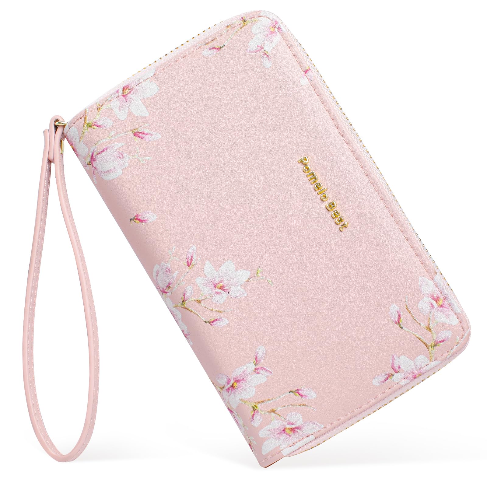 Photo 1 of Pomelo Best Womens Wallet Leather RFID Blocking Credit Card Holder with Coin Pocket Zip Around Wristlet Medium Purse for Ladies Pink 2025