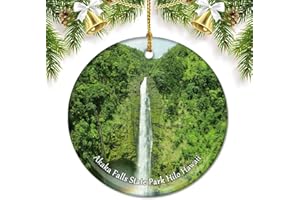 UMSUFA USA America Akaka Falls State Park Hilo Hawaii Christmas Ornaments for Tree Ceramic Pendant Double Sided Ornament Decor Xmas Gifts Porcelain Travel Souvenirs