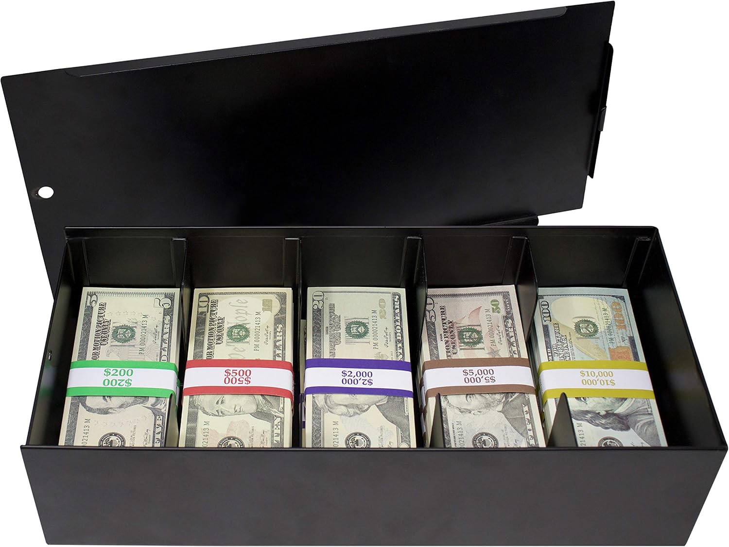 Nadex Lockable Metal 5 Compartment Currency Tray with Coin Tray Insert and Bill Wrappers | Cash Box with Sliding Lockable Cover | Lock not Included : Office Products