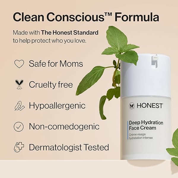 HONEST BEAUTY DEEP HYDRATION FACE CREAM FOR ALL SKIN TYPES | SUPPORTS NATURAL MOISTURE BARRIER | SHEA BUTTER + BAOBAB SEED OIL | EWG VERIFIED + CRUELTY FREE | 1.7 FL OZ