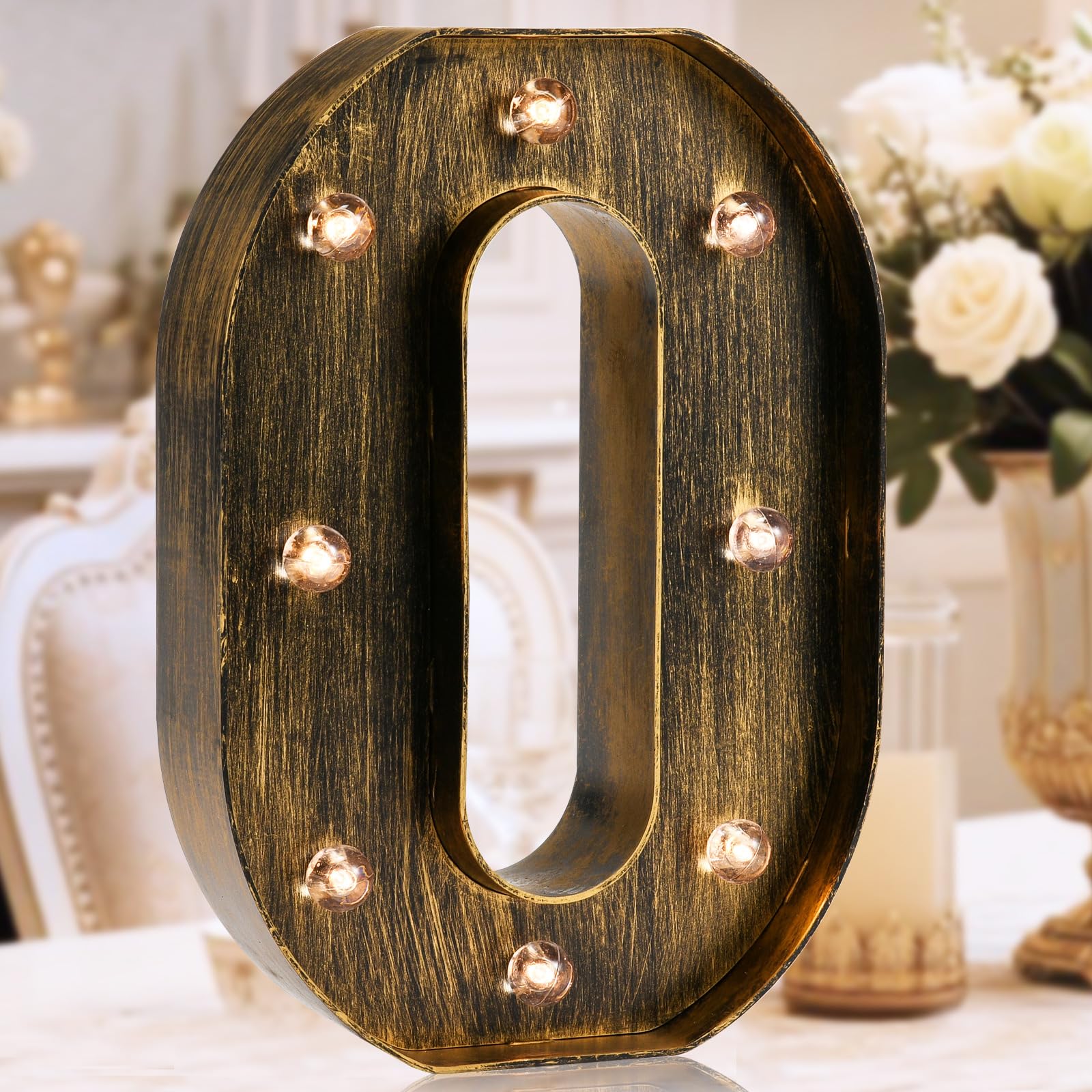 Oycbuzo Golden Black Led Marquee Letter - Industrial, Vintage Style Light Up Alphabet Letter Sign for Cafe Wedding Birthday Party Christmas Lamp Home Bar Initials Decor - O