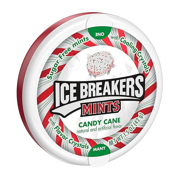 ICE BREAKERS CANDY CANE, CHRISTMAS STOCKING STUFFER SUGAR FREE BREATH MINTS TINS, 1.5 OZ