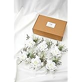 Meldel Boutonniere for Men Wedding, Set of 6, Elegant Artificial White Rose Boutonniere for Wedding Prom Homecoming Party, Perfect Accessories for Groom Best Man