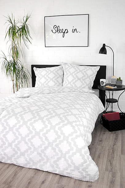 jilda-tex Seersucker Bettwäsche Tesselation 135x200 cm 100% Baumwolle Sommerbettwäsche (135 x 200 cm)