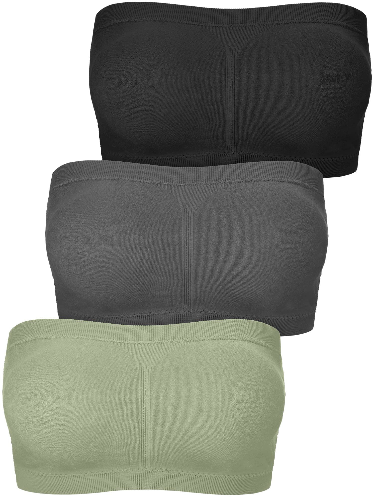 Photo 1 of Women Bandeau Bra Padded Strapless Bralette Bra Seamless Bandeau Tube Top(X-Large,Black, Green, Gray)