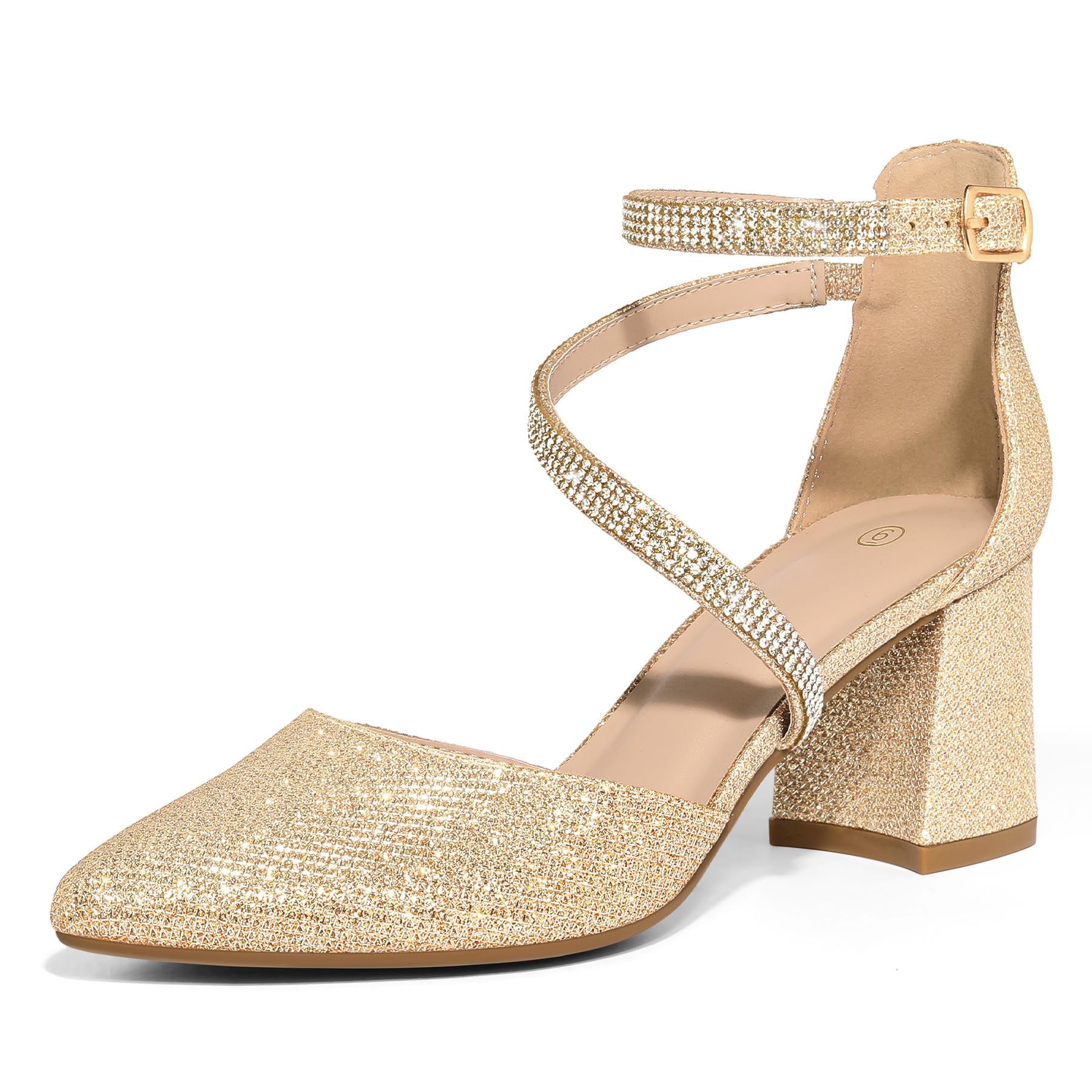 mysoft Women's Pumps Low Chunky Block Heels Pointed Toe Ankle Strap