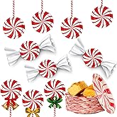Wiooffen 48 Pcs Christmas Peppermint Candy Paper Plates Candy Mint Happy New Year Party Supplies 7" Bundle Christmas Holiday Festive Plate