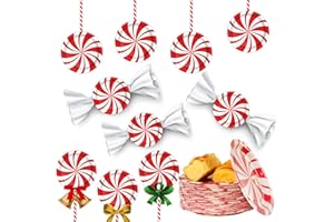 Wiooffen 48 Pcs Christmas Peppermint Candy Paper Plates Candy Mint Happy New Year Party Supplies 7" Bundle Christmas Holiday Festive Plate