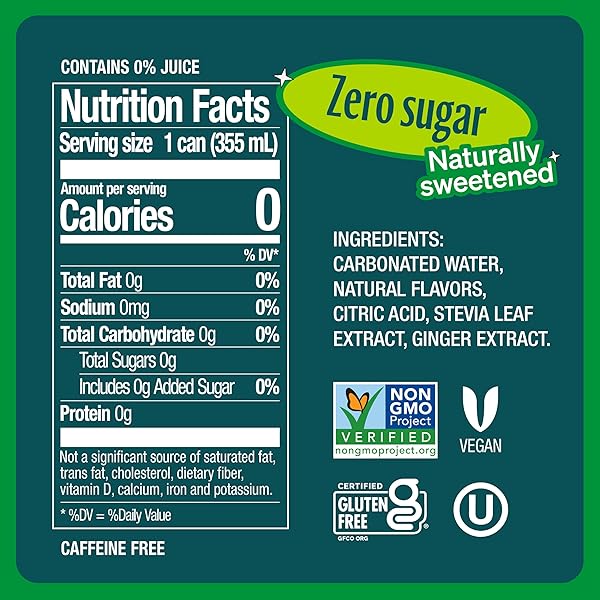 ZEVIA ZERO SUGAR SODA, GINGER ALE, 12 OZ CANS (24-PACK) – NATURALLY SWEETENED, NON-GMO PROJECT VERIFIED, GLUTEN-FREE, VEGAN