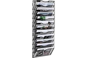 Solinxe Wall File Holder, 12 Pockets Hanging File Folder, Paper Organizer Storage, Document Rack, Mail Holder, Magazine Rack, Wall Organizer for Office, Black