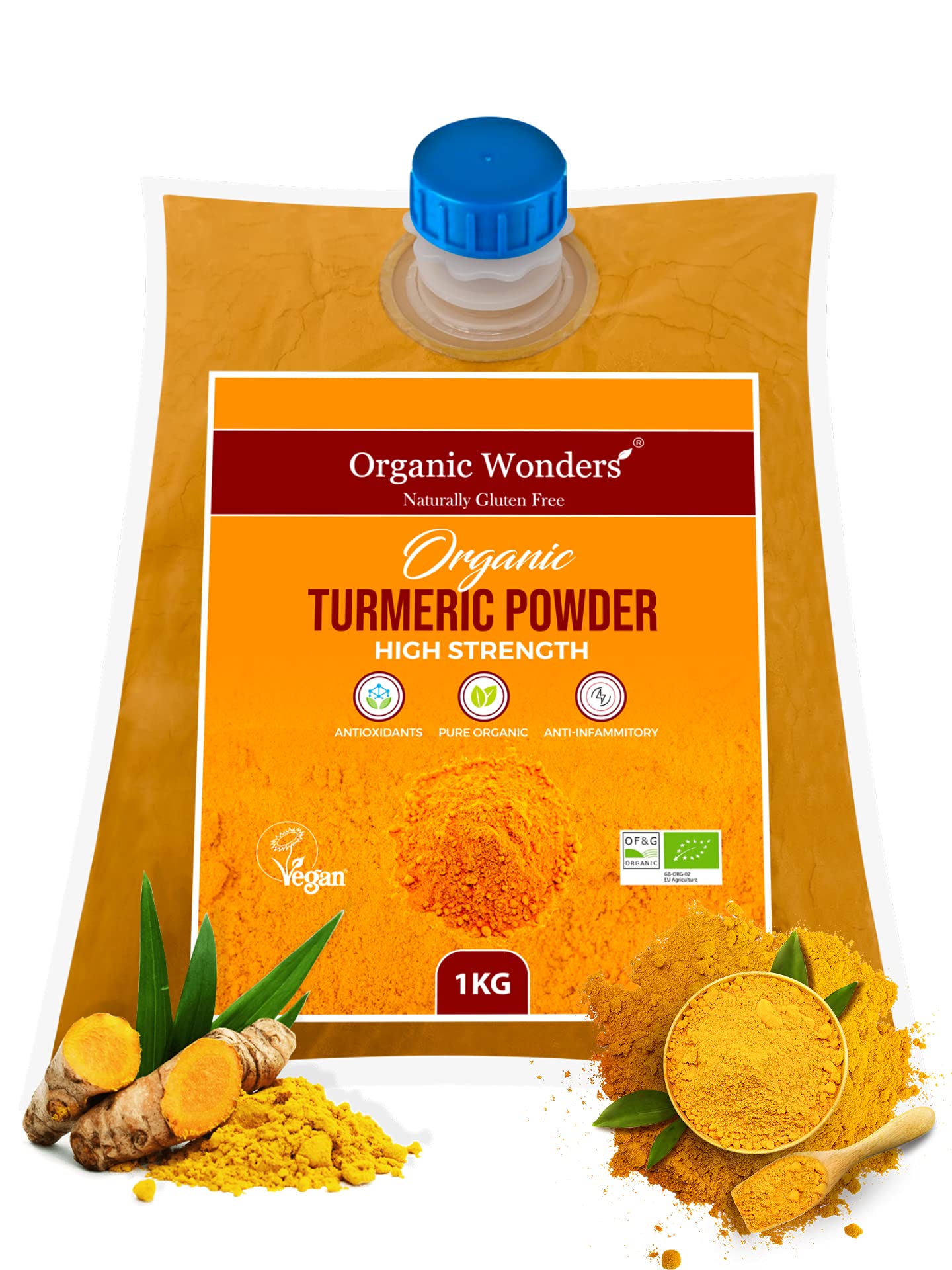 Organic Turmeric Powder (1kg) | 200+ Servings | High Strength | Premium Curcumin | Golden Superfood | Anti-Inflammatory & Antioxidants I 100% Pure & Natural by Organic Wonders®