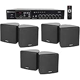 Rockville Commercial Bundle: (3) Pair Cube 70v Black 3.5" Swivel Wall Mount Speakers, RCS80-1 60-Watt 70v Amplifier with Bluetooth, 4-Items