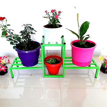 Sparkenzy HD Metal Pot Stand for Indoor and Outdoor Garden | 3 Pot Holder Stand | Green