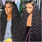 Jumida 30 Inch 13x6 Lace Front Wigs Human Hair Water Wave 200 Density 13x6 HD Full Lace Frontal Wigs Pre Plucked Wet and Wavy Glueless Deep Curly Human Hair Wigs for Women Natural Black