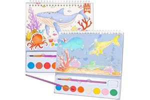 JCREN Paint with Water Books for Kids, Watercolor Coloring Book Mess Free Watercolor Painting Set, Arts and Crafts Water Color Paint Kit Birthday Gifts for Kids Toddlers 3-5 Boys Girls(Sea)